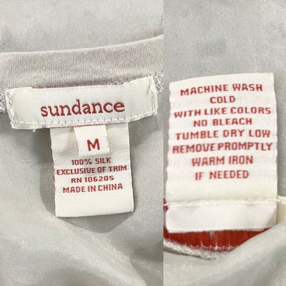 Sundance Silk Blouse Tunic Beige M Pockets Eyelet Lace Pockets - Picture 8 of 9